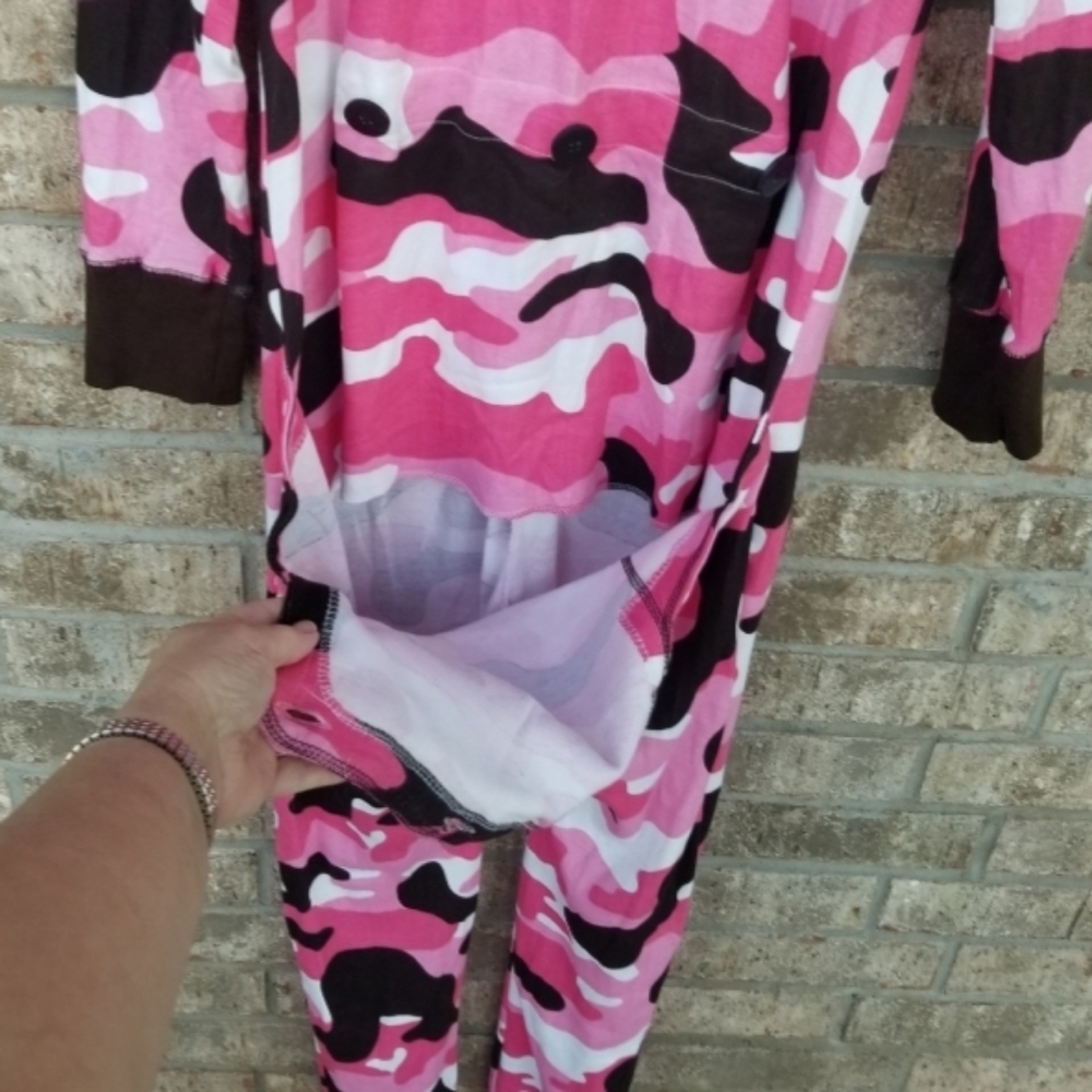 VTGLAZY ONE Piece PINK CAMO Flapjack Long John Bottom Flap Pajamas PJs(Adult L) - Picture 5 of 9